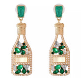 Champagne Bottle Earrings with Green Crystals